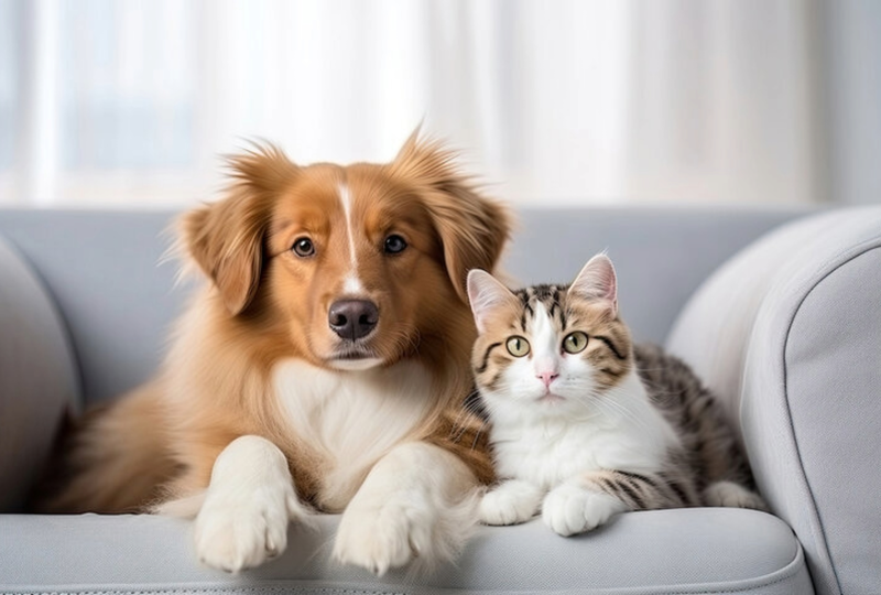 dog and cat on sofa