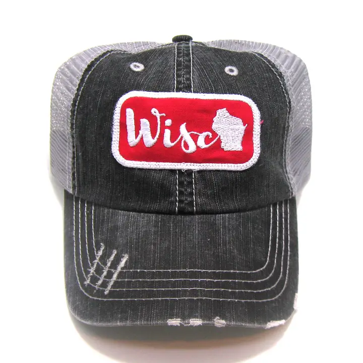 Gray hat with red patch