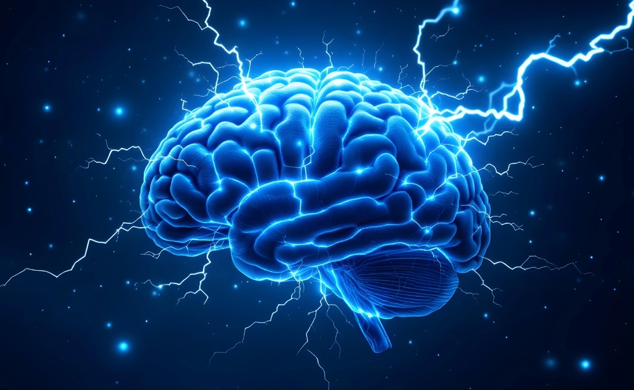 Image of a brain with electrical charges